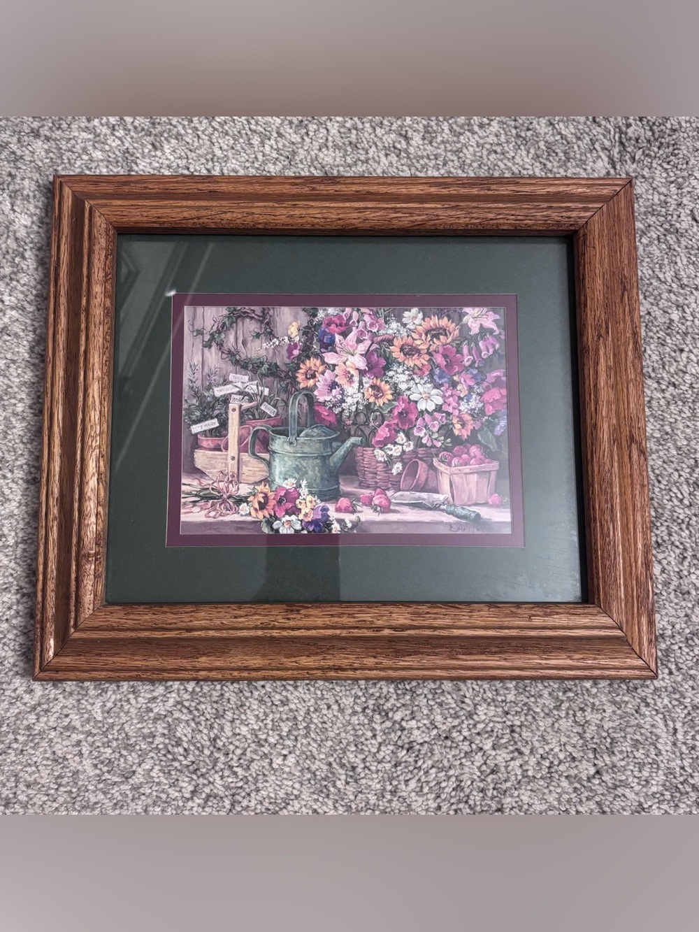 Barbara Mock Framed Garden Art Print Vintage 90s Multi Tiered Oak Frame 8x10